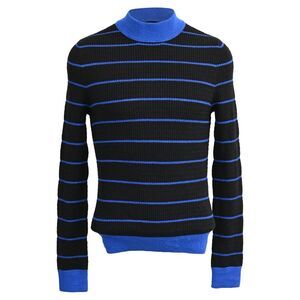 Acne Studios Striped High-Neck Slim Sweater in Black and Blue Wool
